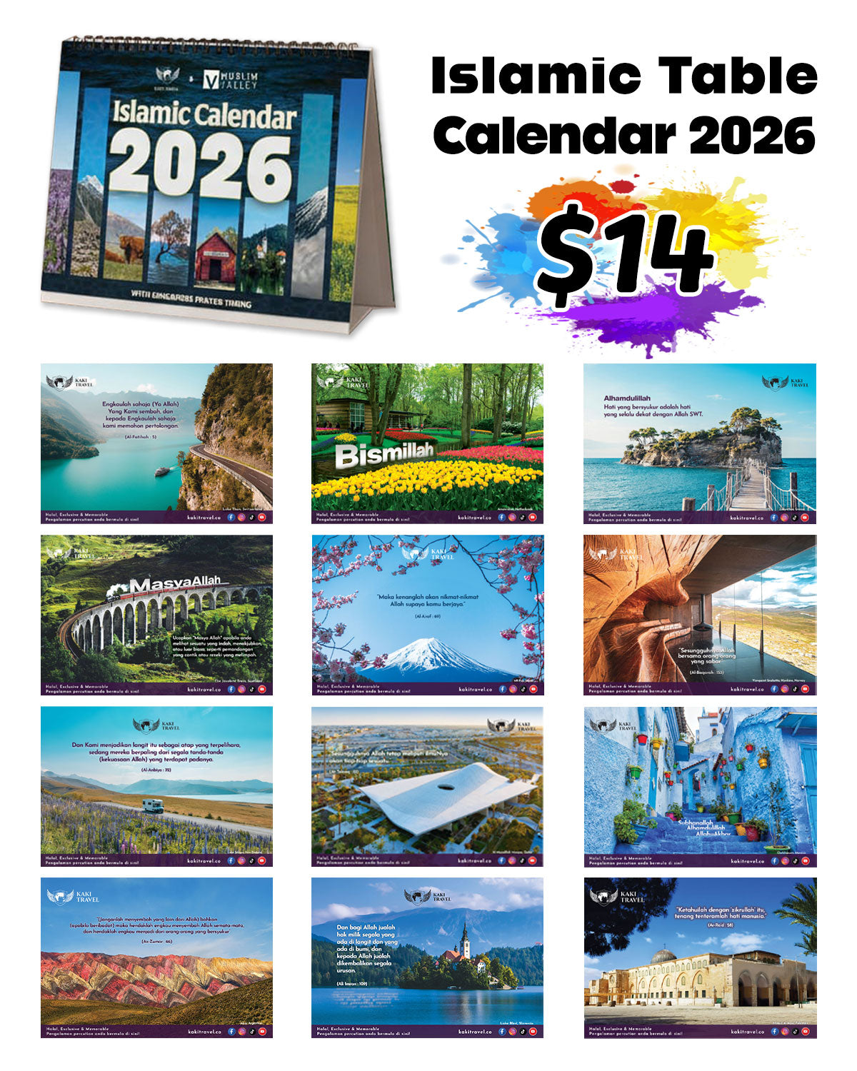 2026 Islamic Wall Calendar (Buy 5, Free 1 Table Calendar)